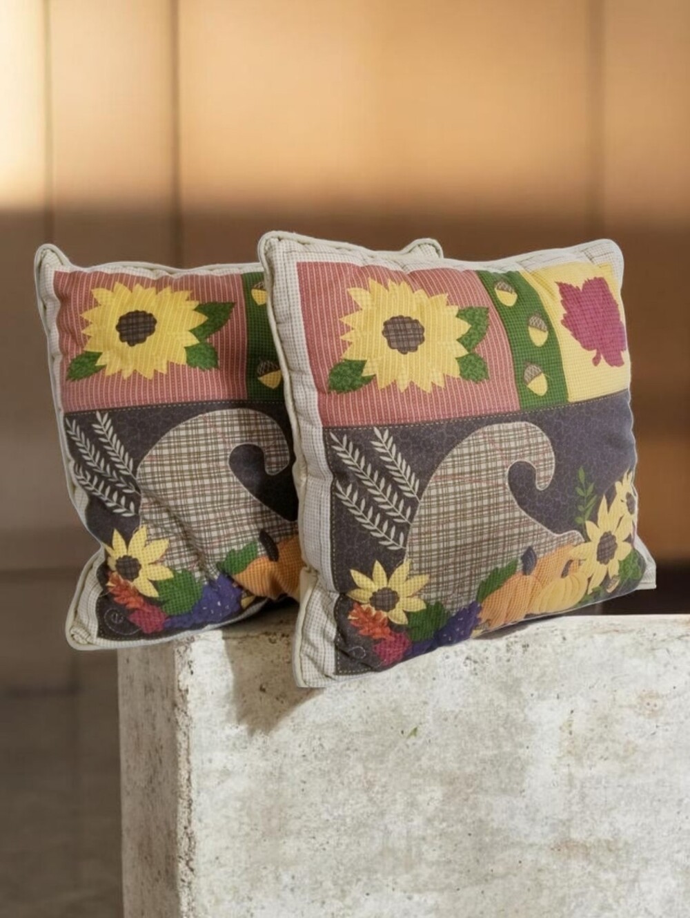 St Nicholas Square Throw Pillows Set of 2 Fall Patchwork Thanksgiving Farmhouse